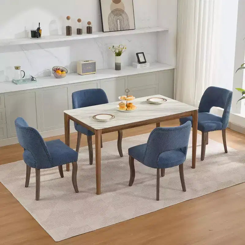 Lot de 2 chaises de salle à manger modernes rembourrées avec dossier incurvé et pieds en bois