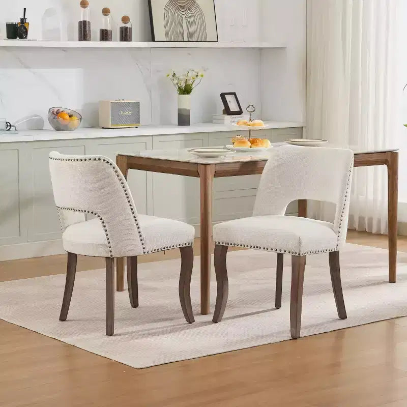 Lot de 2 chaises de salle à manger modernes rembourrées avec dossier incurvé et pieds en bois