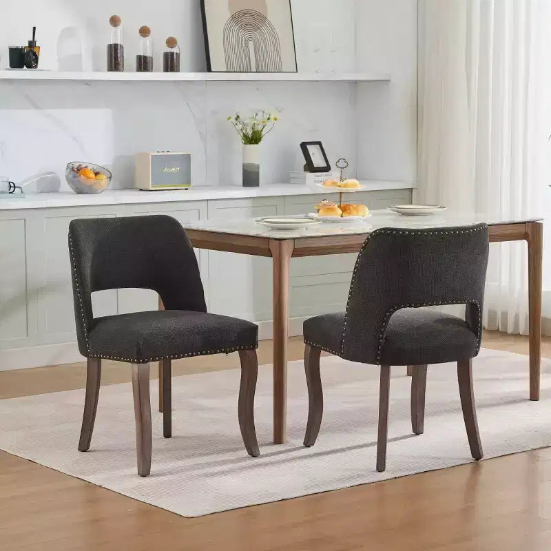 Lot de 2 chaises de salle à manger modernes rembourrées avec dossier incurvé et pieds en bois