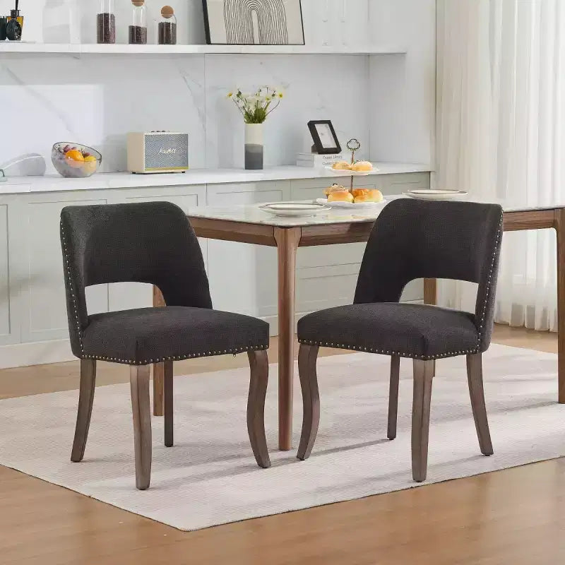 Lot de 2 chaises de salle à manger modernes rembourrées avec dossier incurvé et pieds en bois