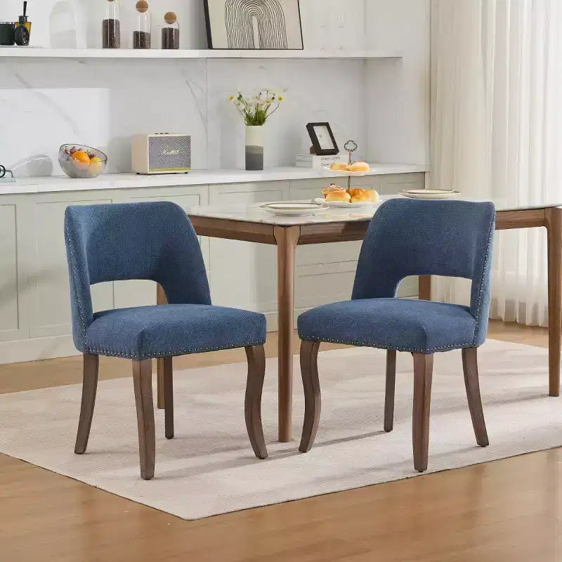 Lot de 2 chaises de salle à manger modernes rembourrées avec dossier incurvé et pieds en bois