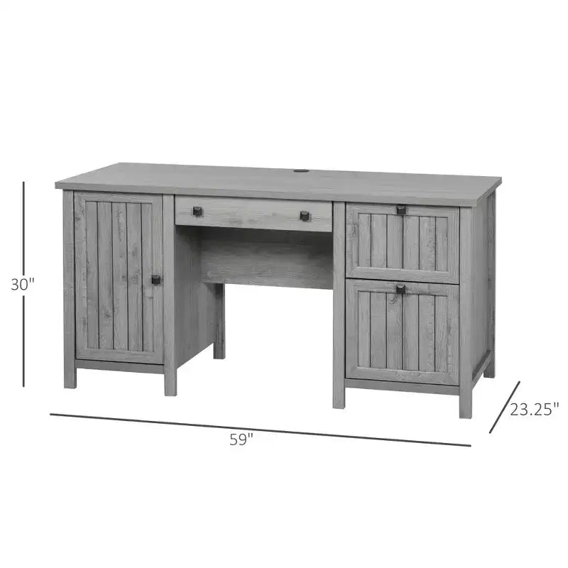 Bureau d'ordinateur exécutif vintage, poste de travail de bureau à domicile avec armoire et 3 tiroirs pour dossiers suspendus