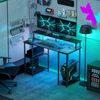 Bureau réversible avec rangements, prises de courant intégrées, ports USB et lumières LED RGB