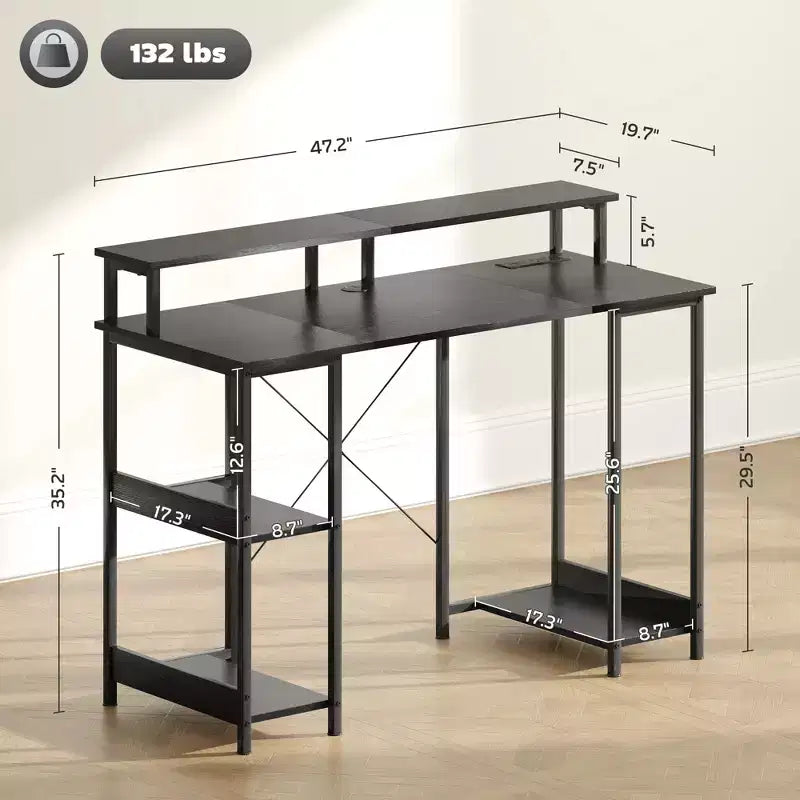 Bureau réversible avec rangements, prises de courant intégrées, ports USB et lumières LED RGB