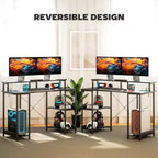 Bureau réversible avec rangements, prises de courant intégrées, ports USB et lumières LED RGB