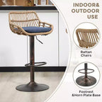 2 tabourets de bar pivotants avec repose-pieds, structure en métal, capacité de charge jusqu'à 113 kg, hauteur réglable rétro de 89 à 109 cm