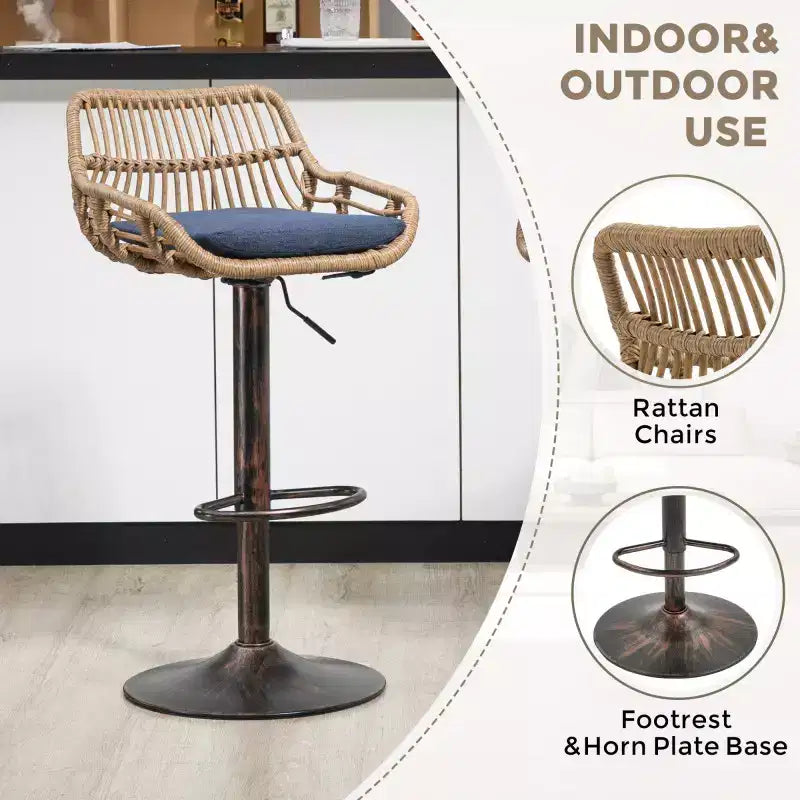 2 tabourets de bar pivotants avec repose-pieds, structure en métal, capacité de charge jusqu'à 113 kg, hauteur réglable rétro de 89 à 109 cm