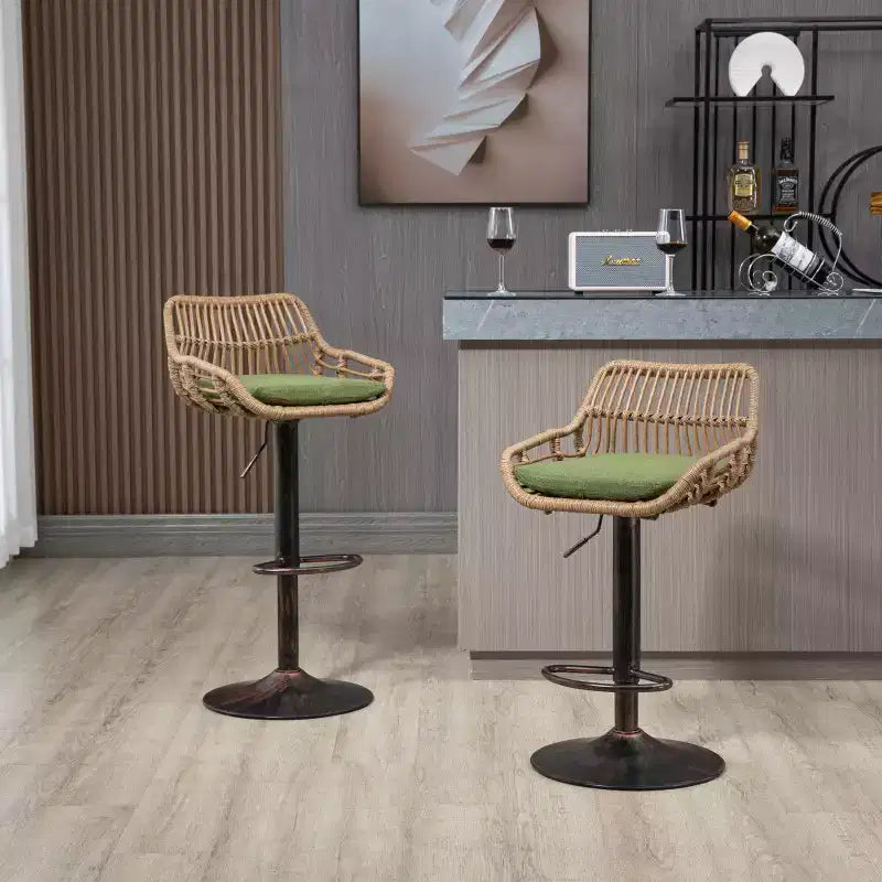 2 tabourets de bar pivotants avec repose-pieds, structure en métal, capacité de charge jusqu'à 113 kg, hauteur réglable rétro de 89 à 109 cm