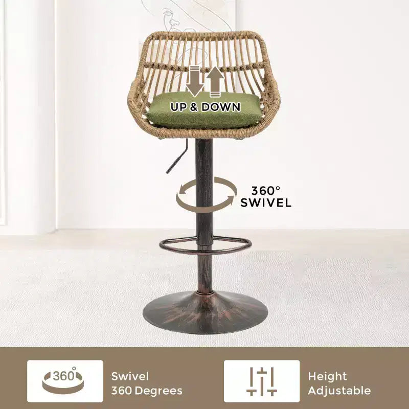 2 tabourets de bar pivotants avec repose-pieds, structure en métal, capacité de charge jusqu'à 113 kg, hauteur réglable rétro de 89 à 109 cm
