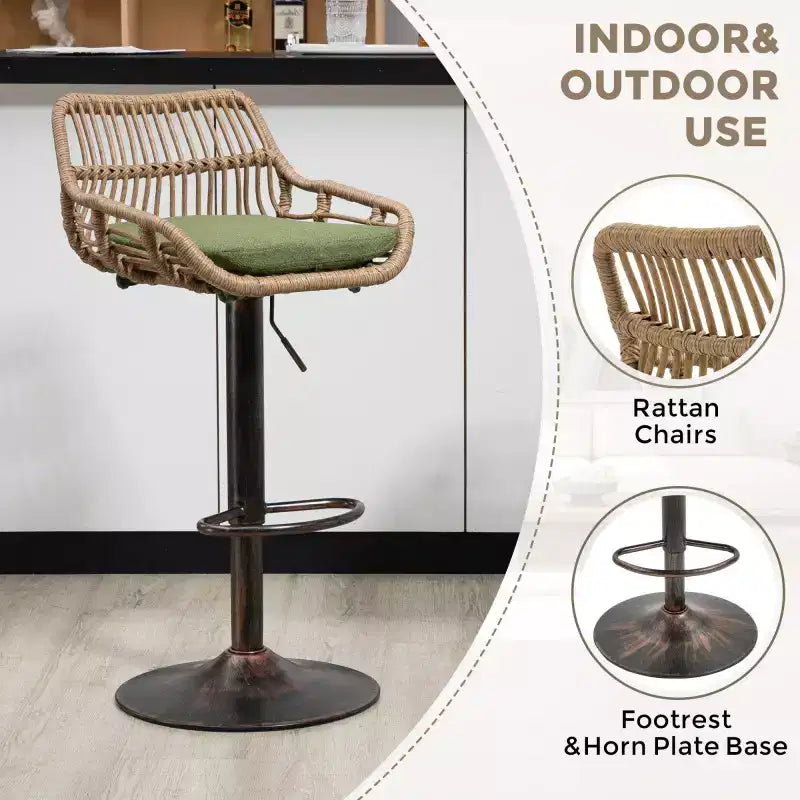 2 tabourets de bar pivotants avec repose-pieds, structure en métal, capacité de charge jusqu'à 113 kg, hauteur réglable rétro de 89 à 109 cm
