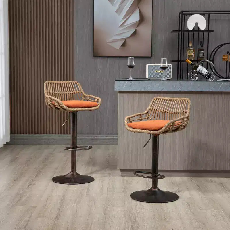 2 tabourets de bar pivotants avec repose-pieds, structure en métal, capacité de charge jusqu'à 113 kg, hauteur réglable rétro de 89 à 109 cm