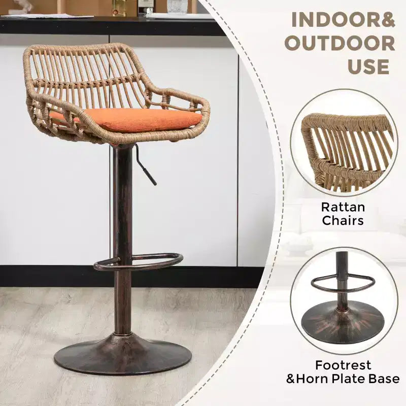 2 tabourets de bar pivotants avec repose-pieds, structure en métal, capacité de charge jusqu'à 113 kg, hauteur réglable rétro de 89 à 109 cm