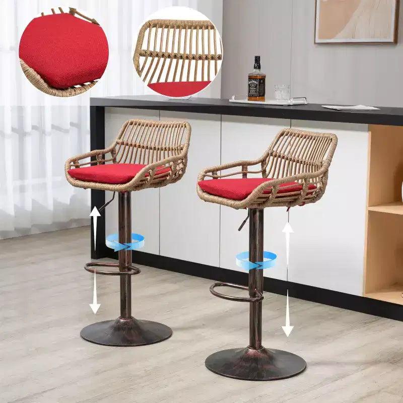 2 tabourets de bar pivotants avec repose-pieds, structure en métal, capacité de charge jusqu'à 113 kg, hauteur réglable rétro de 89 à 109 cm