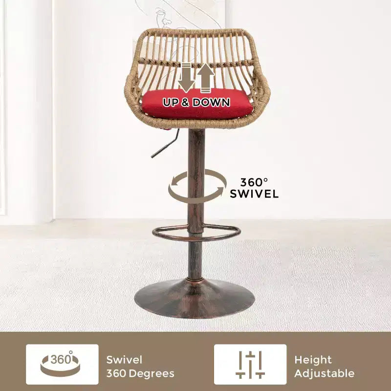 2 tabourets de bar pivotants avec repose-pieds, structure en métal, capacité de charge jusqu'à 113 kg, hauteur réglable rétro de 89 à 109 cm