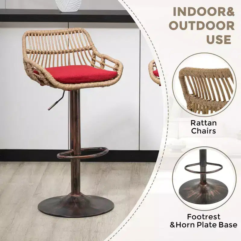 2 tabourets de bar pivotants avec repose-pieds, structure en métal, capacité de charge jusqu'à 113 kg, hauteur réglable rétro de 89 à 109 cm