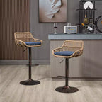 2 tabourets de bar pivotants avec repose-pieds, structure en métal, capacité de charge jusqu'à 113 kg, hauteur réglable rétro de 89 à 109 cm