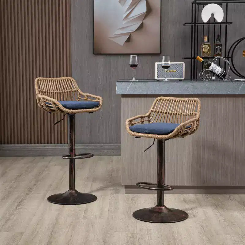 2 tabourets de bar pivotants avec repose-pieds, structure en métal, capacité de charge jusqu'à 113 kg, hauteur réglable rétro de 89 à 109 cm