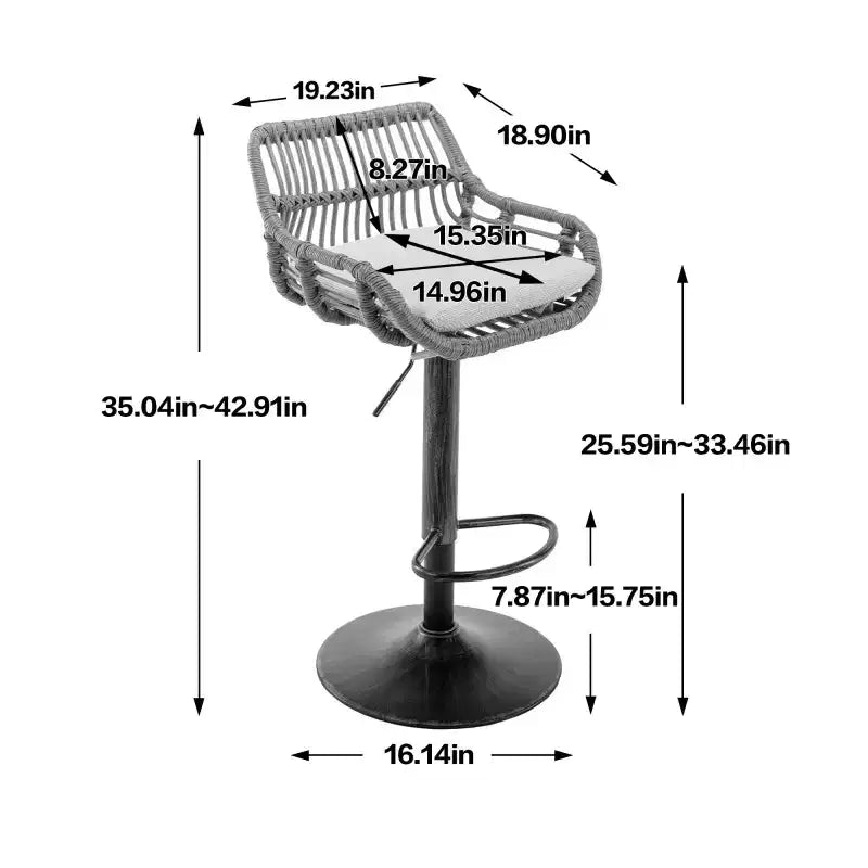 2 tabourets de bar pivotants avec repose-pieds, structure en métal, capacité de charge jusqu'à 113 kg, hauteur réglable rétro de 89 à 109 cm
