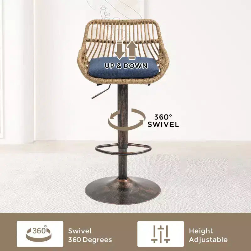 2 tabourets de bar pivotants avec repose-pieds, structure en métal, capacité de charge jusqu'à 113 kg, hauteur réglable rétro de 89 à 109 cm