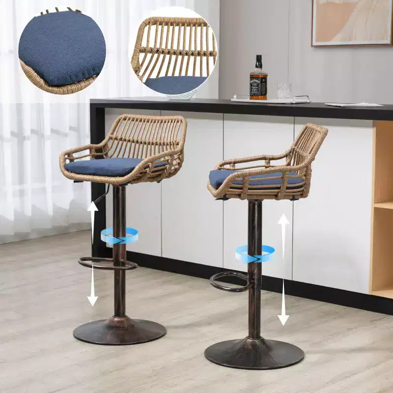 2 tabourets de bar pivotants avec repose-pieds, structure en métal, capacité de charge jusqu'à 113 kg, hauteur réglable rétro de 89 à 109 cm