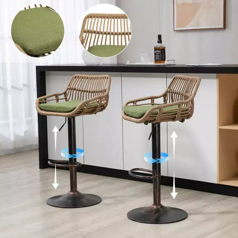 2 tabourets de bar pivotants avec repose-pieds, structure en métal, capacité de charge jusqu'à 113 kg, hauteur réglable rétro de 89 à 109 cm