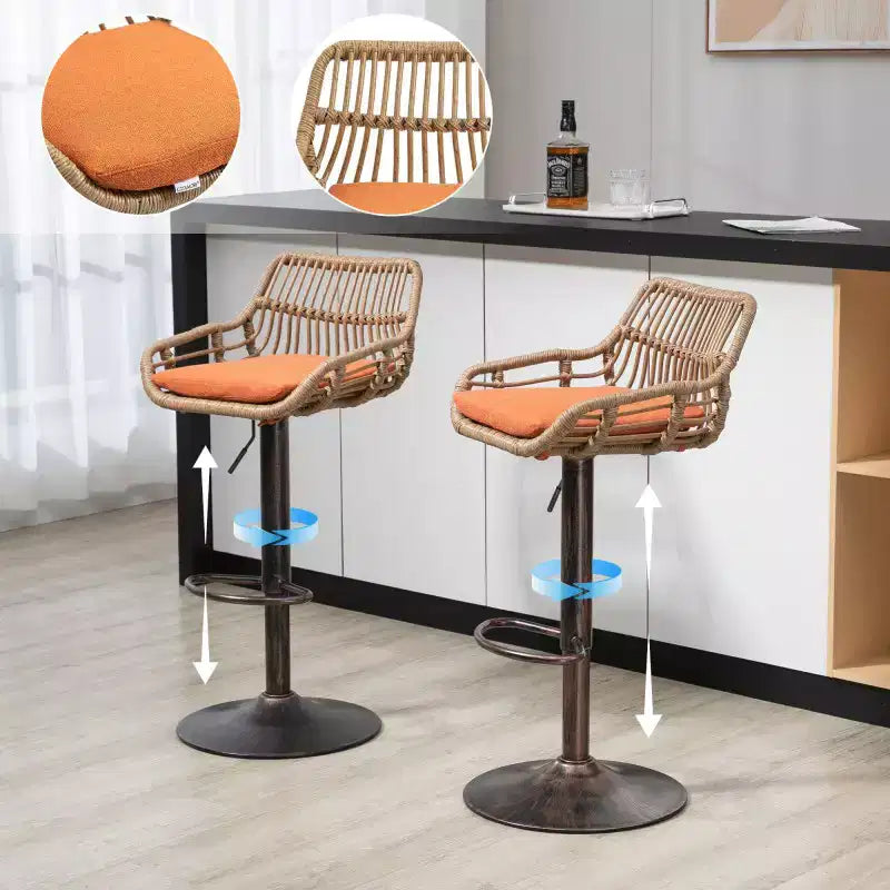 2 tabourets de bar pivotants avec repose-pieds, structure en métal, capacité de charge jusqu'à 113 kg, hauteur réglable rétro de 89 à 109 cm