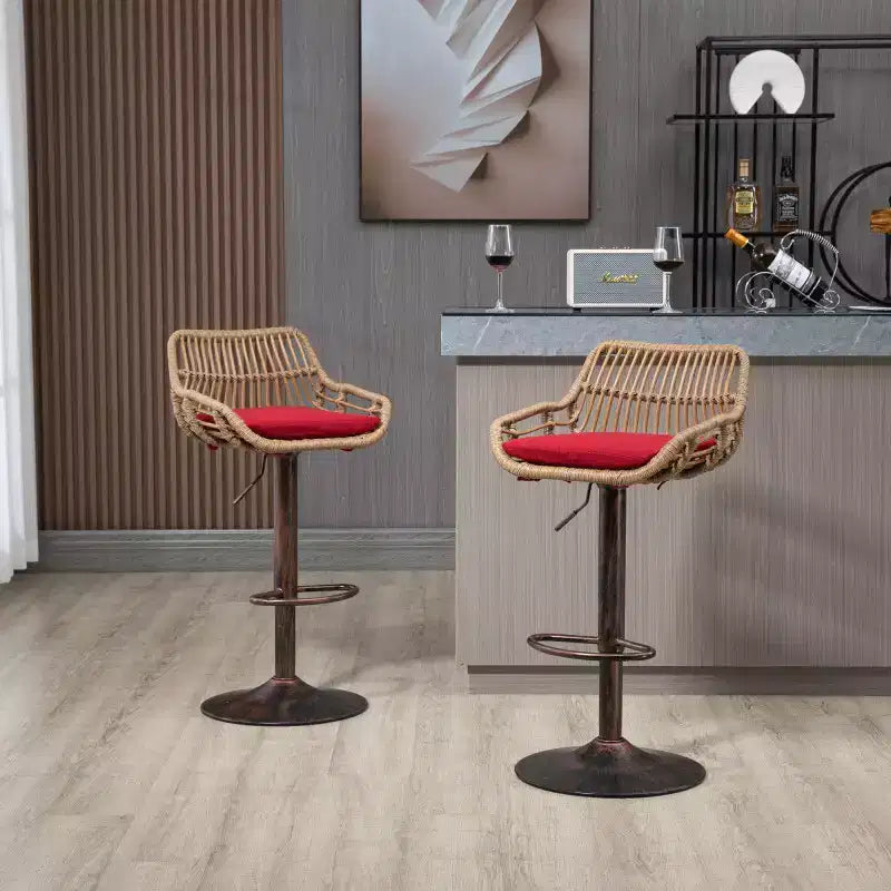 2 tabourets de bar pivotants avec repose-pieds, structure en métal, capacité de charge jusqu'à 113 kg, hauteur réglable rétro de 89 à 109 cm