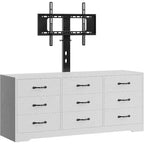 Meuble TV avec support pour téléviseurs de 32 à 85 pouces, console média moderne en bois avec rangement 9 tiroirs, meuble de salon.
