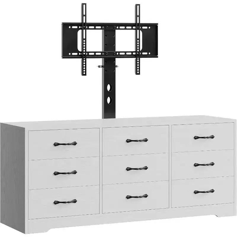 Meuble TV avec support pour téléviseurs de 32 à 85 pouces, console média moderne en bois avec rangement 9 tiroirs, meuble de salon.