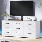 Meuble TV avec support pour téléviseurs de 32 à 85 pouces, console média moderne en bois avec rangement 9 tiroirs, meuble de salon.