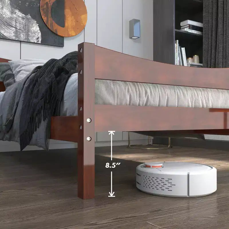 Cadre de lit plateforme simple avec tête de lit et support à lattes en bois, noyer