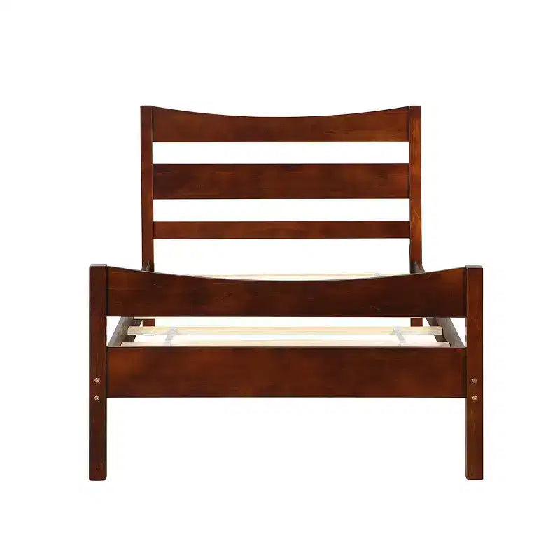 Cadre de lit plateforme simple avec tête de lit et support à lattes en bois, noyer