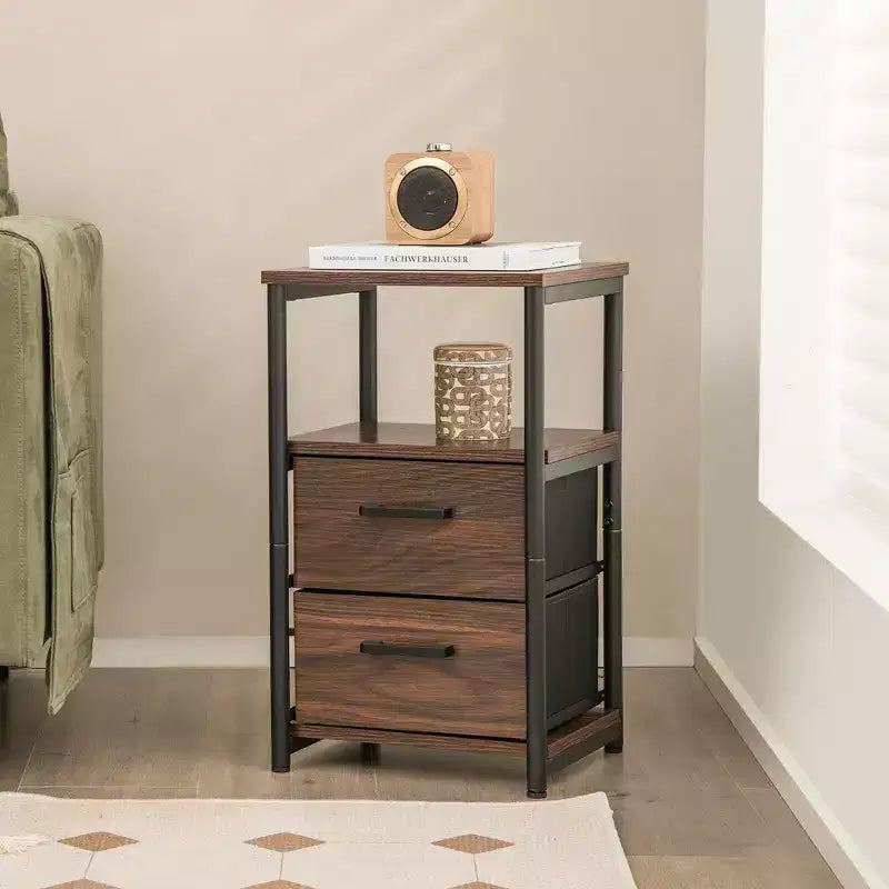 Table de chevet avec 2 tiroirs en tissu et étagère de rangement pour salon ou chambre à coucher