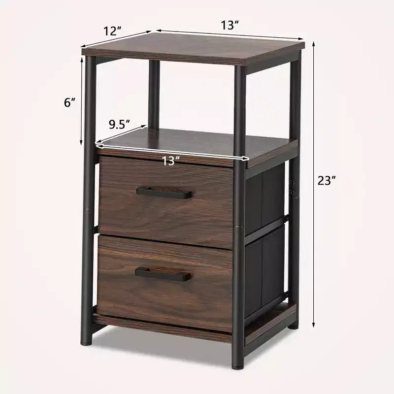 Table de chevet avec 2 tiroirs en tissu et étagère de rangement pour salon ou chambre à coucher