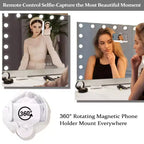 Miroir de courtoisie en aluminium avec télécommande, lumières LED, port de charge et support de téléphone