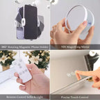 Miroir de courtoisie en aluminium avec télécommande, lumières LED, port de charge et support de téléphone