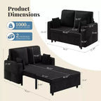 Canapé lit convertible 3-en-1, Canapé 2 places convertible 56 pouces avec porte-gobelets et chargement USB, Canapé lit convertible pleine grandeur