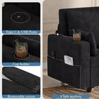 Canapé lit convertible 3-en-1, Canapé 2 places convertible 56 pouces avec porte-gobelets et chargement USB, Canapé lit convertible pleine grandeur