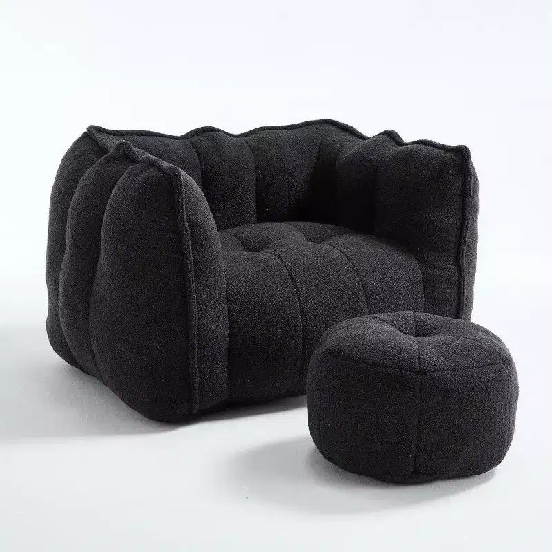 Pouf-fauteuil en chenille avec pouf ottoman, fauteuil de relaxation à accoudoirs carrés et repose-pieds pour salon