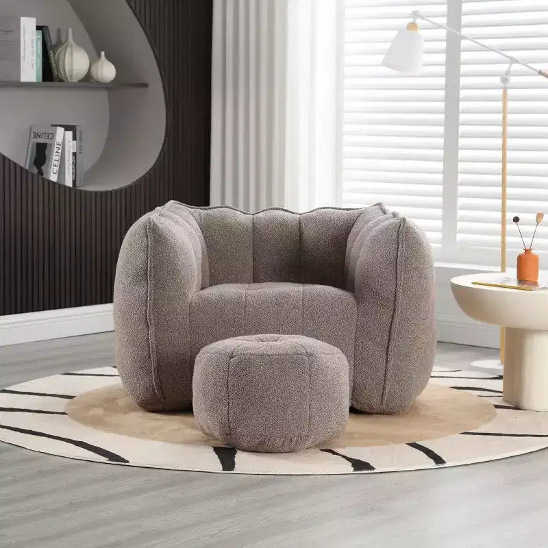 Pouf-fauteuil en chenille avec pouf ottoman, fauteuil de relaxation à accoudoirs carrés et repose-pieds pour salon