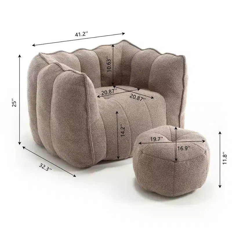 Pouf-fauteuil en chenille avec pouf ottoman, fauteuil de relaxation à accoudoirs carrés et repose-pieds pour salon