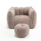 Pouf-fauteuil en chenille avec pouf ottoman, fauteuil de relaxation à accoudoirs carrés et repose-pieds pour salon