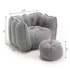 Pouf-fauteuil en chenille avec pouf ottoman, fauteuil de relaxation à accoudoirs carrés et repose-pieds pour salon