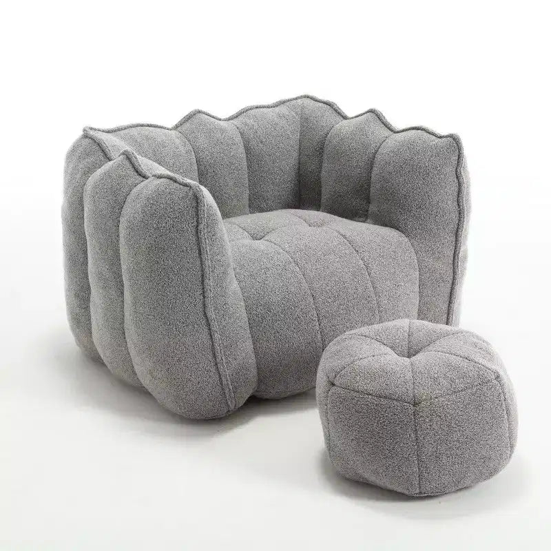Pouf-fauteuil en chenille avec pouf ottoman, fauteuil de relaxation à accoudoirs carrés et repose-pieds pour salon