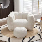 Pouf-fauteuil en chenille avec pouf ottoman, fauteuil de relaxation à accoudoirs carrés et repose-pieds pour salon