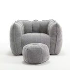 Pouf-fauteuil en chenille avec pouf ottoman, fauteuil de relaxation à accoudoirs carrés et repose-pieds pour salon