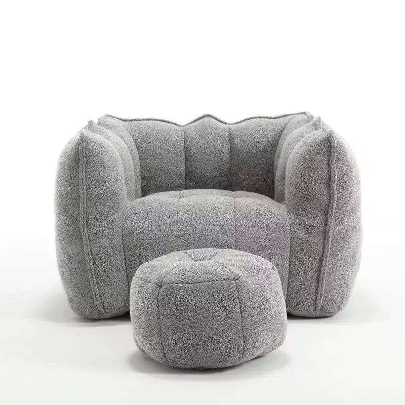 Pouf-fauteuil en chenille avec pouf ottoman, fauteuil de relaxation à accoudoirs carrés et repose-pieds pour salon
