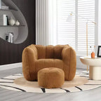 Pouf-fauteuil en chenille avec pouf ottoman, fauteuil de relaxation à accoudoirs carrés et repose-pieds pour salon