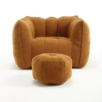 Pouf-fauteuil en chenille avec pouf ottoman, fauteuil de relaxation à accoudoirs carrés et repose-pieds pour salon