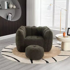 Pouf-fauteuil en chenille avec pouf ottoman, fauteuil de relaxation à accoudoirs carrés et repose-pieds pour salon